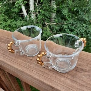 Vtg clear glass creamer & sugar set imperial gold candlewick tea party